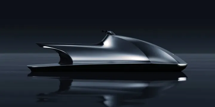 Electric jetski concept design in profile, 3d-render, luxury, dark