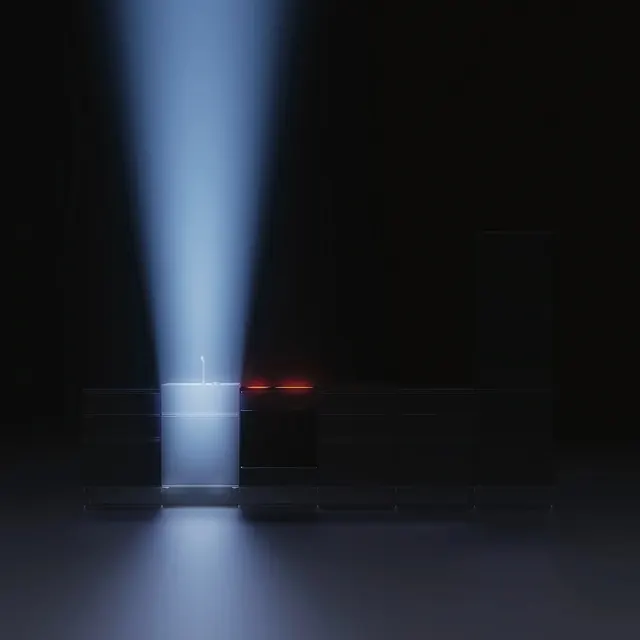 Atmospheric sci-fi structure with beacon light, 3d-render, dark-mode, dark