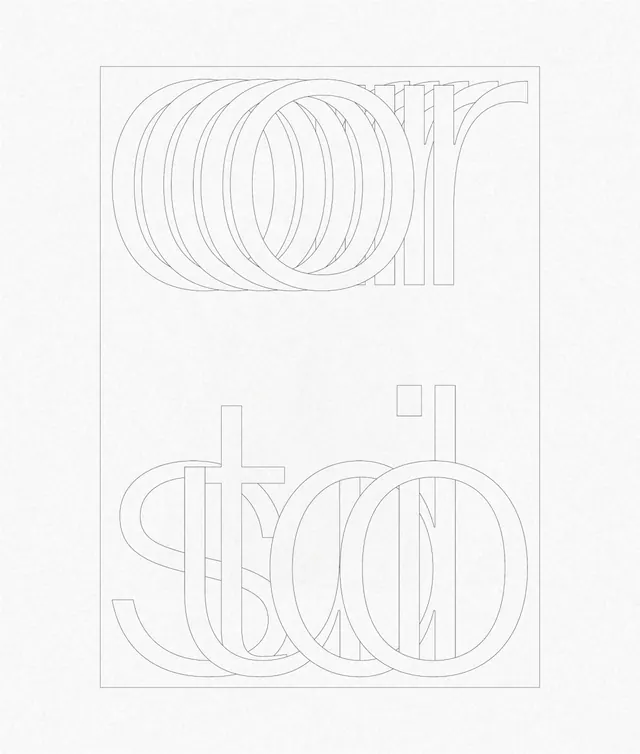 Outlined typography stacked layout, line-art, minimal, light