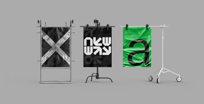 Abstract banner display system, abstract, geometric, monochrome