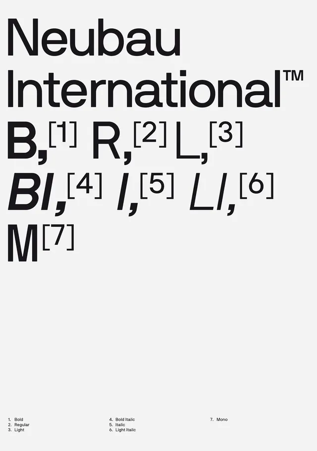 Neubau International Pro typeface specimen, minimal, swiss, light