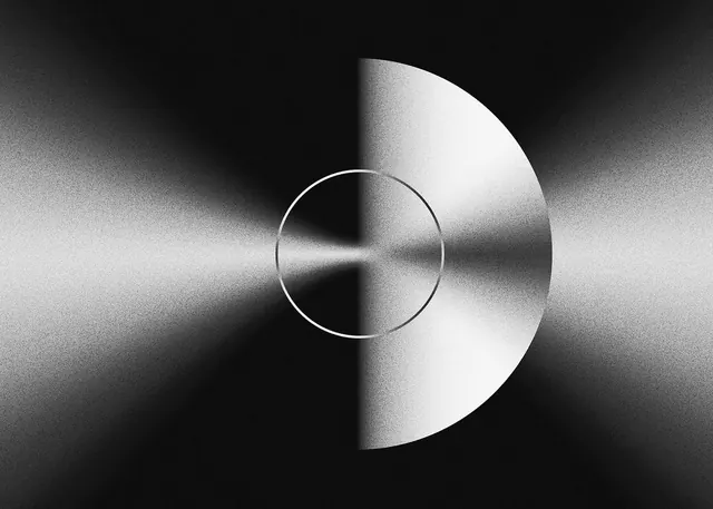 Geometric abstract metal disc composition, abstract, geometric, dark