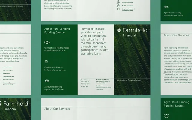 FarmShield corporate branding collateral set, corporate-clean, minimal, dark