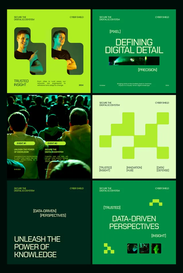 Neon green and dark modular digital layout, geometric, minimal, dark