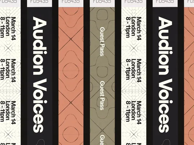 Audion Voices vertical ticket design, minimal, geometric, dark