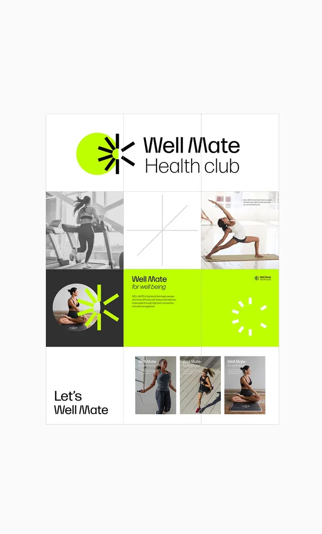 Lime green wellness brand identity system, minimal, geometric, light