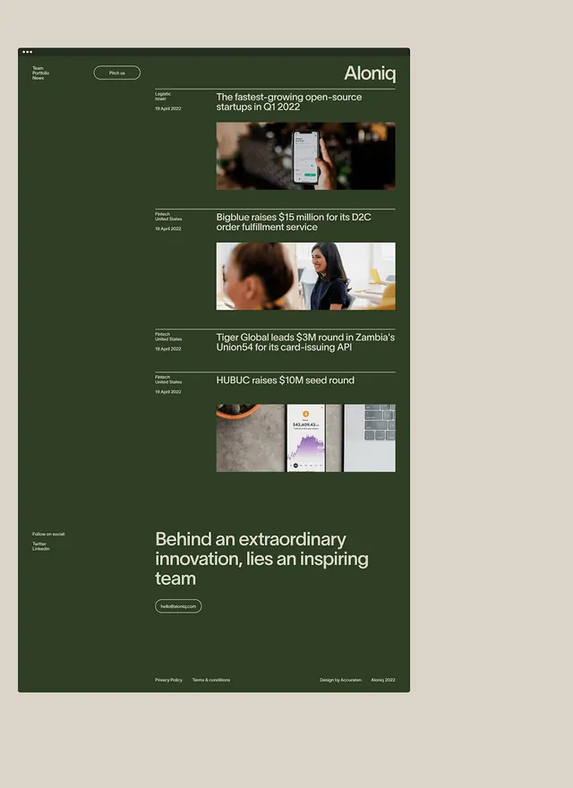 Alorig portfolio layout with modular image grid, minimal, corporate-clean, muted