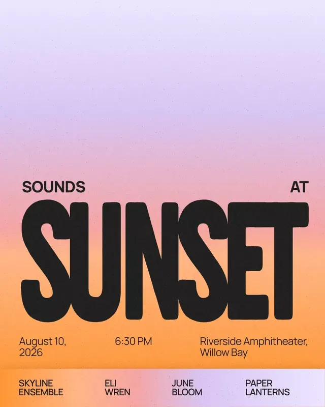 Sunset gradient music festival poster, gradient-heavy, photographic, warm