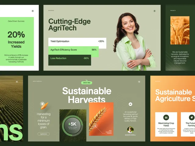 AgriTech sustainability campaign card grid, corporate-clean, minimal, light