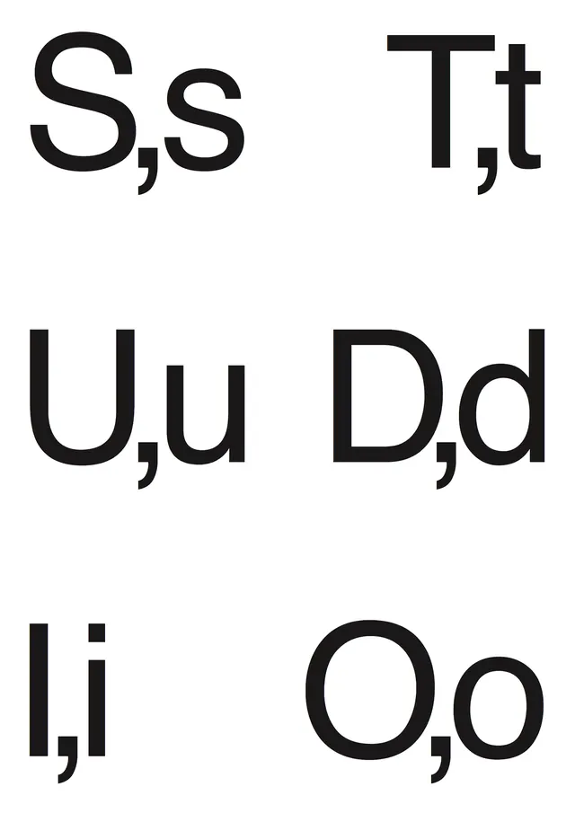 Type specimen showcasing serif font lowercase letters, minimal, technical, monochrome