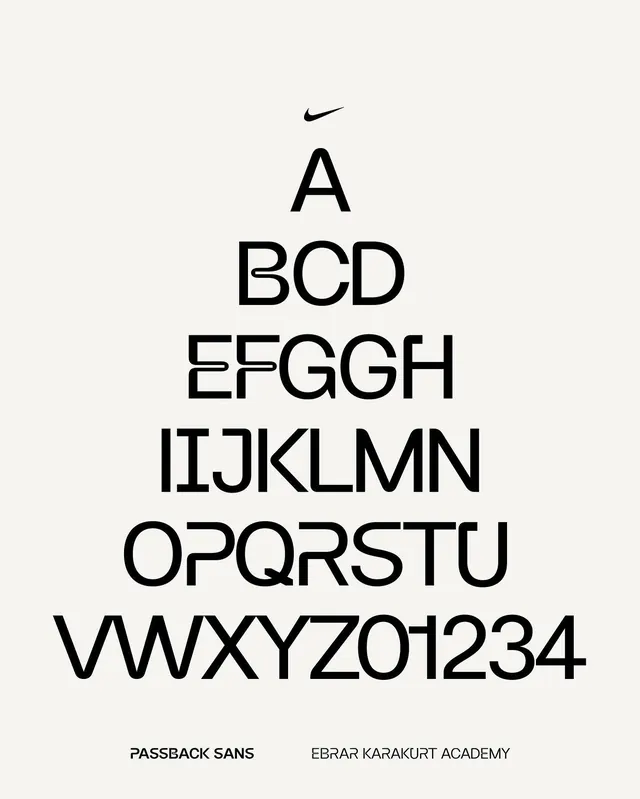 Passback Sans typeface specimen, minimal, geometric, monochrome