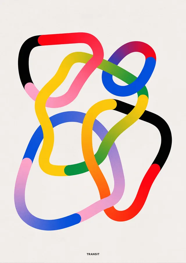 Intertwined colorful ribbons abstract composition, abstract, geometric, vibrant