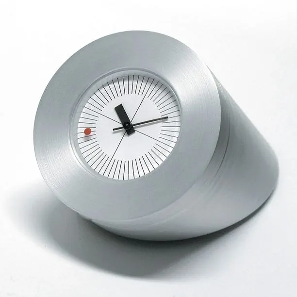 Minimalist brushed-metal analog clock, minimal, technical, light
