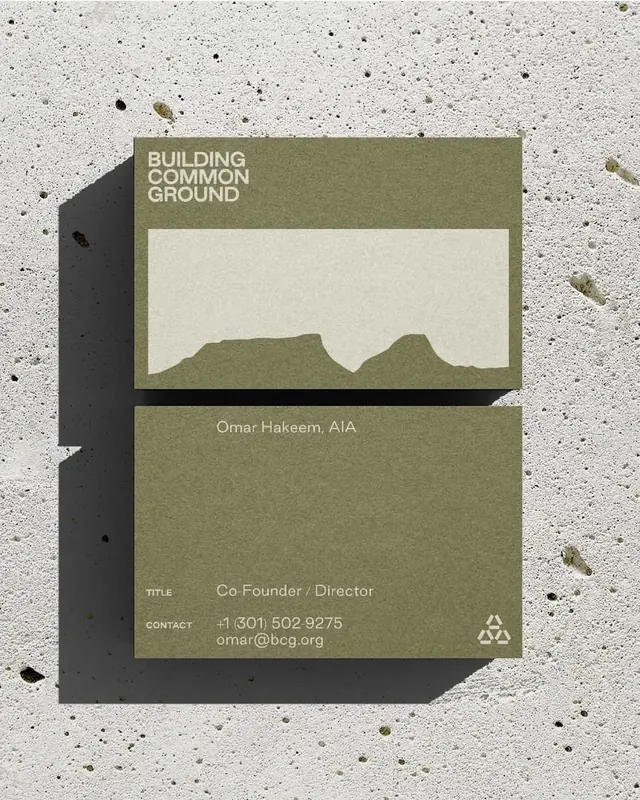 Building Common Ground identity card, earthy minimal, minimal, corporate-clean, light