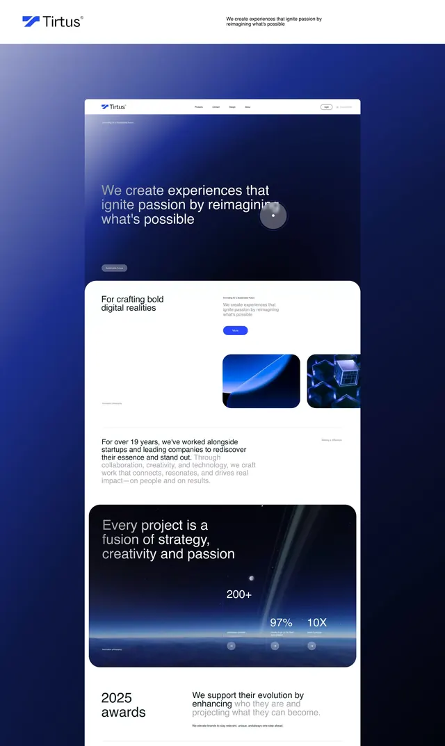 Tirtus dark-mode SaaS hero, dark-mode, gradient-heavy, dark