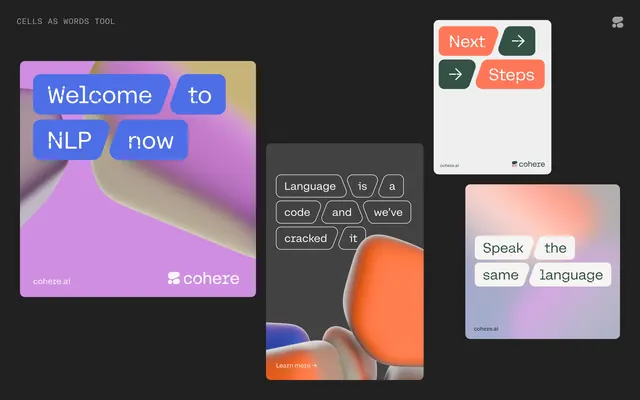 Coheze NLP interface gradient cards, gradient-heavy, minimal, light