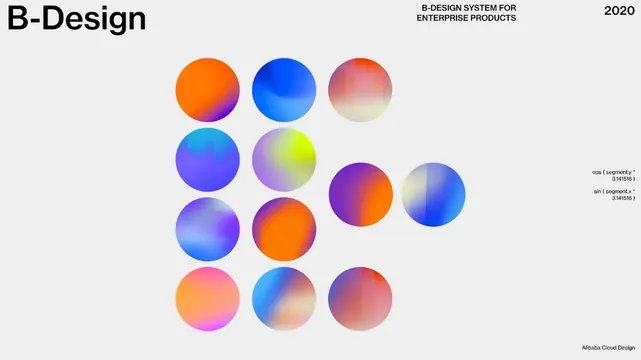 B-Design color palette system: gradient circles, geometric, gradient-heavy, cool