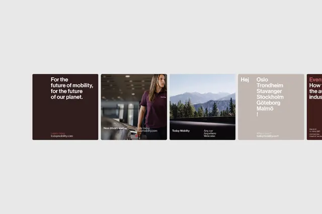 Mobility brand campaign tile system, editorial, photographic, dark