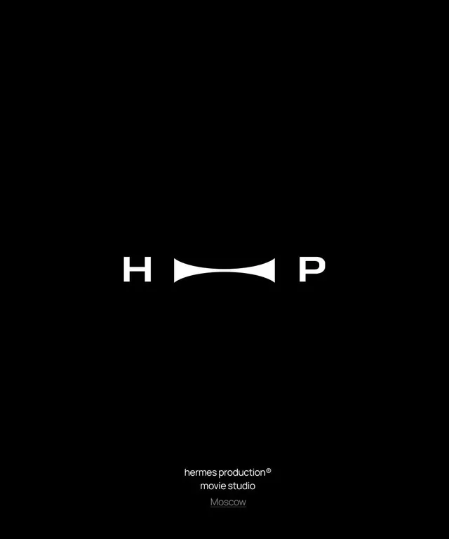 Hermes Production (HP) wordmark logo, minimal, geometric, monochrome