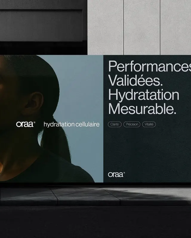 ORAA split-image product campaign, dark-mode, minimal, dark