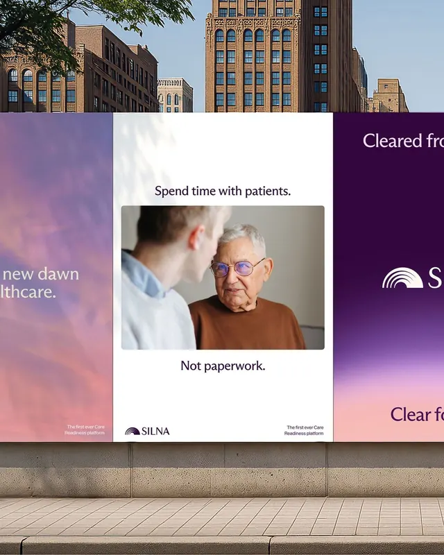 Healthcare billboard with gradient and portrait, corporate-clean, minimal, light
