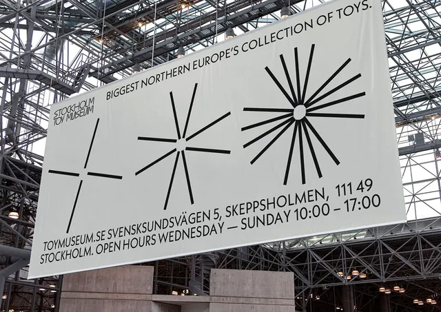 Museum exhibition banner with geometric icons, minimal, geometric, light