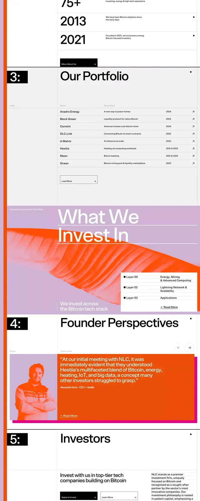 Magenta fintech deck with numbered sections, corporate-clean, minimal, vibrant