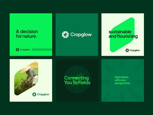 Cropglow agritech brand grid system, minimal, flat, light