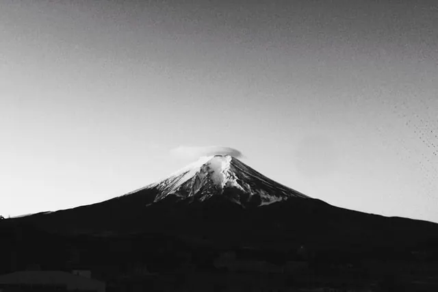 Mount Fuji silhouette, monochrome landscape, monochrome, minimal, dark