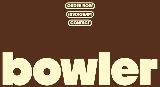 Bowler brand identity with rounded call-to-action buttons, retro, geometric, dark
