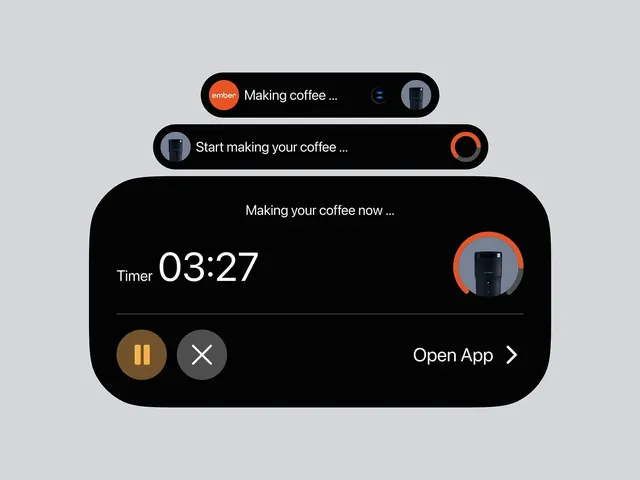 Ember smart-home coffee timer notification, dark-mode, minimal, dark