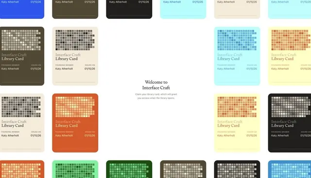 Interface Craft library card system design, flat, geometric, earthy