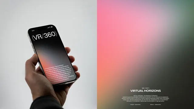 Hand holding smartphone against pink-to-green gradient, minimal, gradient-heavy, gradient