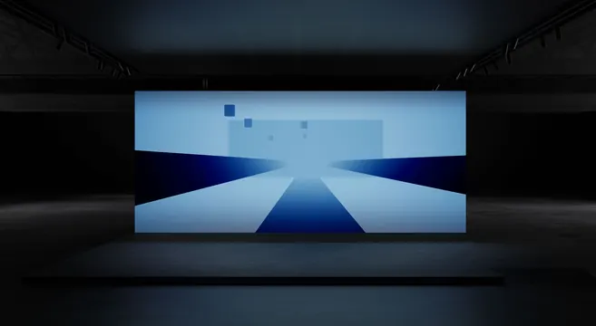 Unreal world digital landscape, 3d-render, geometric, dark