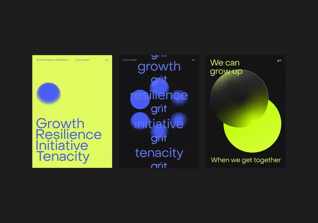 High-contrast motivational triptych with neon geometry, minimal, geometric, dark