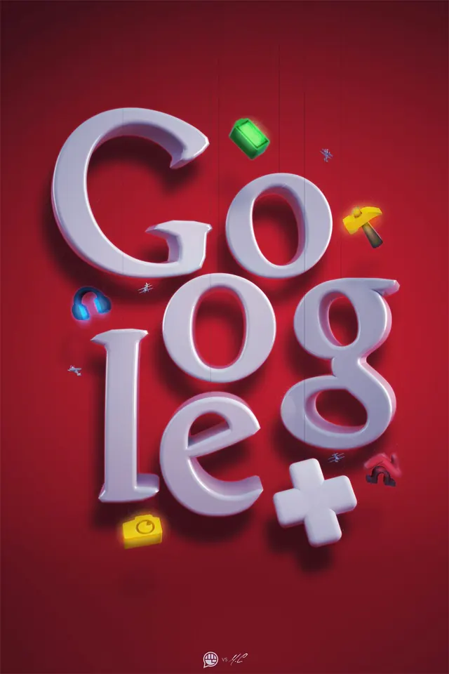 Google 3D typography poster, 3d-render, geometric, warm