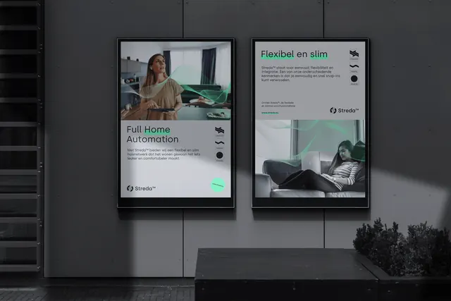 Stacked displays: home automation UI screens, minimal, corporate-clean, dark