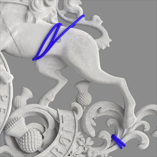 Baroque sculpture with neon accent overlay, playful, neo-brutalist, light