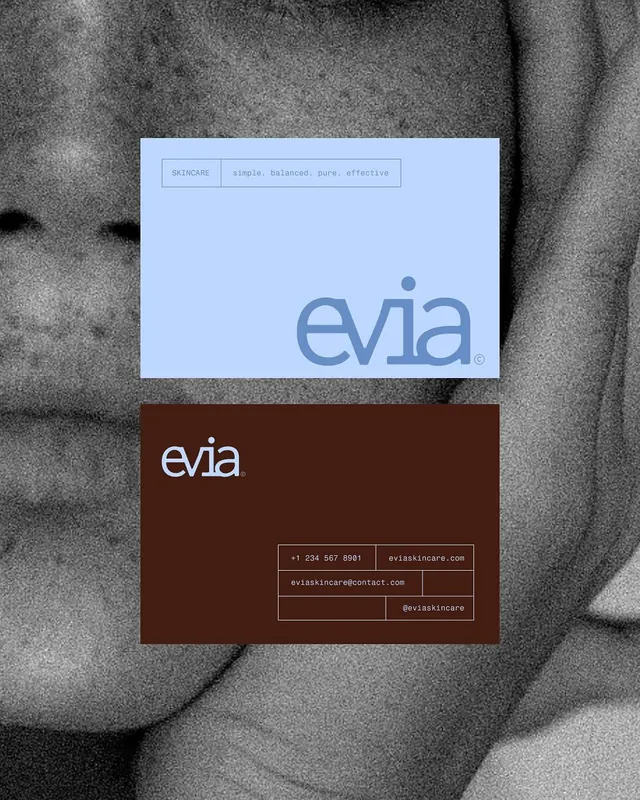 Evia skincare business card duo, minimal, corporate-clean, monochrome