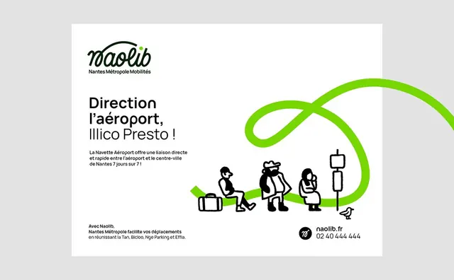 Naolib airport transit campaign poster, minimal, corporate-clean, light