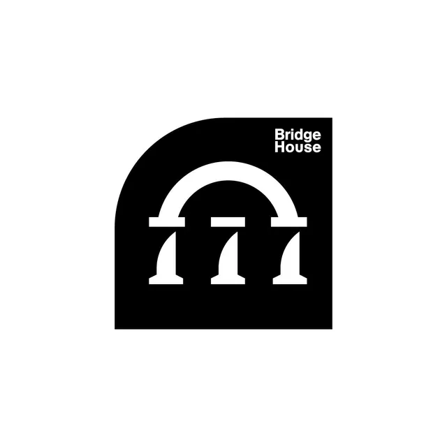 Bridge House architectural logo, minimal, geometric, monochrome