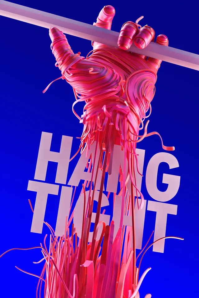 Hang Tight 3D poster, 3d-render, gradient-heavy, vibrant