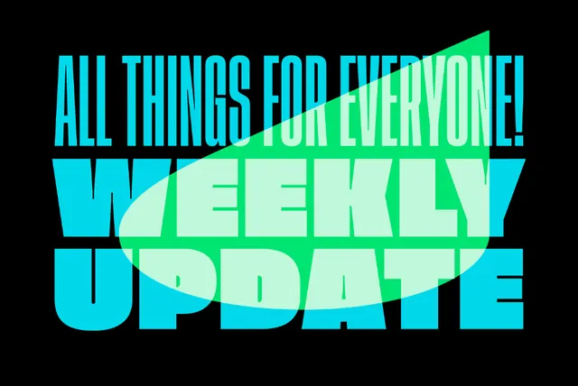 Overlapping cyan and green text poster, minimal, geometric, dark
