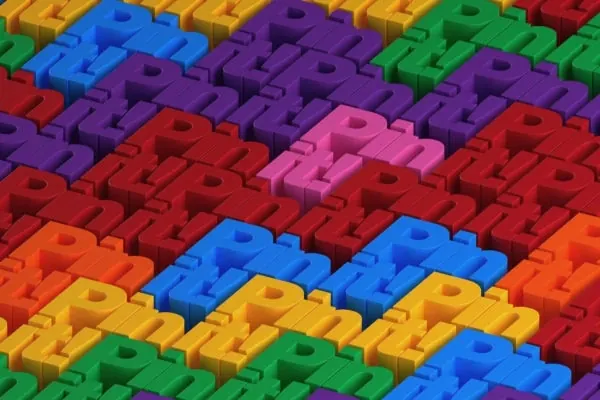 Colorful Interlocking Letterforms, maximalist, geometric, vibrant