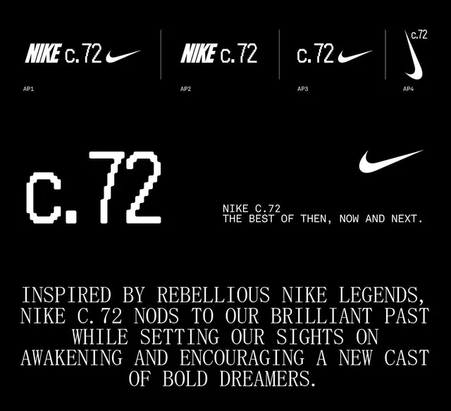 Nike C.72 Identity System, minimal, brutalist, monochrome