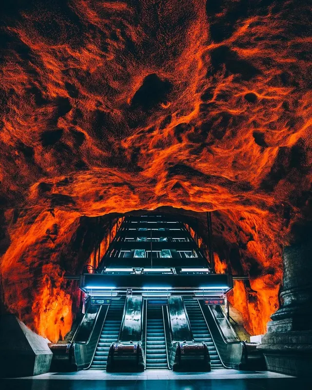 Lava Cave Architecture, 3d-render, dark-mode, vibrant