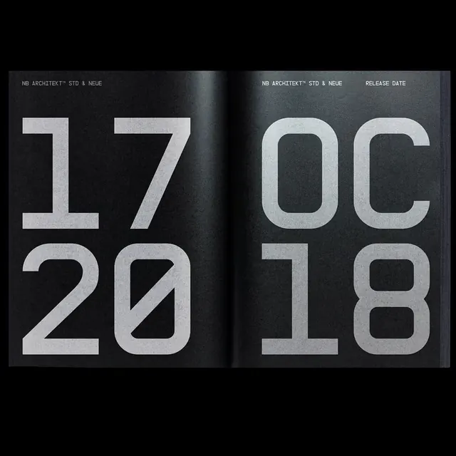 Typography-focused layout with large numerals, swiss, minimal, monochrome