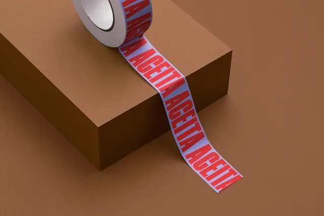 Red Tape on Brown Block