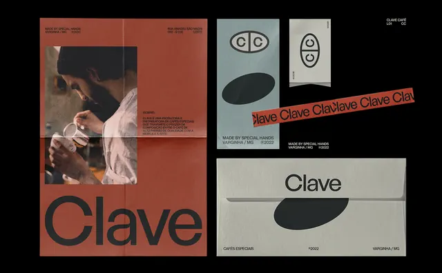 Clave Brand Identity System, minimal, swiss, high-contrast