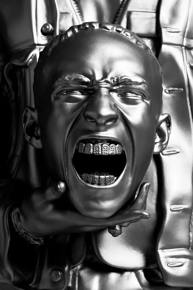 Metallic Scream Sculpture, 3d-render, abstract, monochrome